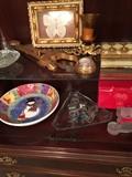 Christmas pottery and glass items, also an Italian box and paperweight.