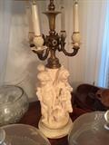 Close look at the cherub bisque lamp