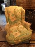 Vintage wing back chair with wonderful vintage fabric.