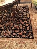 Wool rug, black, cream, gold with floral designs, 118"x92"