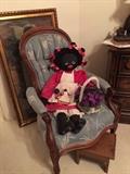 balloon back Victorian chair, large rag doll