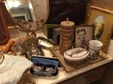 Close up of vintage bathroom including eye glasses