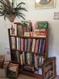 Book case full of quilting books, sewing books and vintage children's books