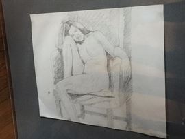 Philip Pearlstein Pencil Drawing  Seated Female Hand in Hair 1970 18 x 24  Allan Frumkin Gallery original Label 