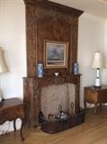 French Mantle (Make offers) Heinsenberger Oil Painting $998, Fireplace tools and ensemble $500