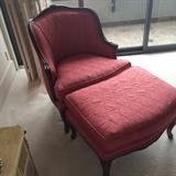 Coral French Bergere Chair and Ottoman $500