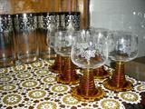Amber stemmed Schott-Zwiesel crystal cordial glasses circa 1960s Germany