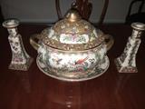 Elegant accent pieces, vintage China, soup tureen and matching candle sticks