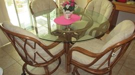 RATTAN AND GLASS DINING TABLE SET
