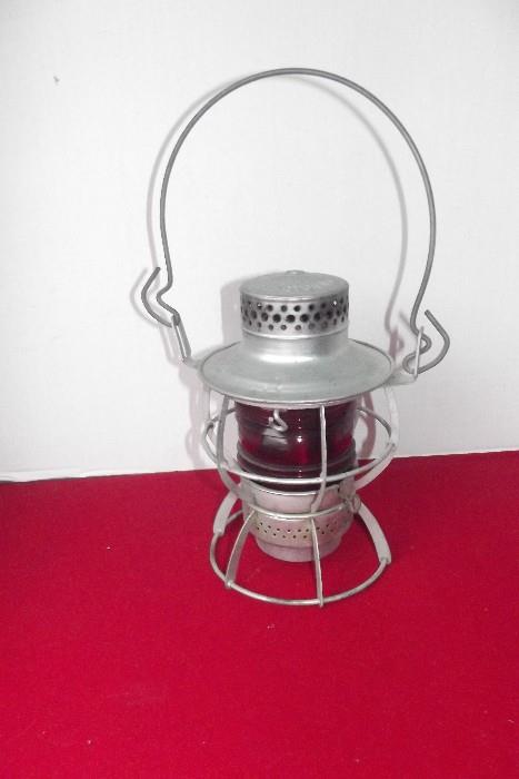 Railroad lantern with red globe
