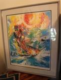 This is a signed (perhaps lithograph) by Sports Artist Sanford Holien, entitled "First Descent" of famed skier at the Innsbruck Olympics in 1976.  Very cool painting, signed, both in ink and pencil signed and titled beneath.  At first we thought it was a Leroy Neiman (sp) as their styles are quite similar.