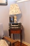 Bose Stereo on drop leaf table with lamp