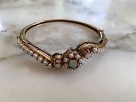 14K Bangle with Three Opals and Pearls  