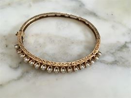 14k Bangle with  Pearls