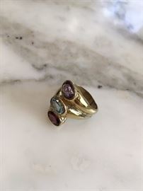 14K Ring with Three Gemstones 