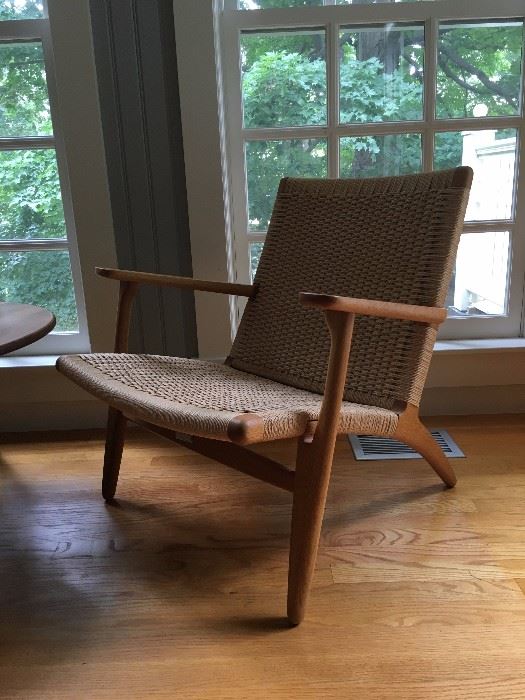 Wegner CH25 Oak and Rushed Seat Arm Chairs, Pair