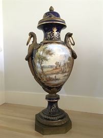 Late 19th Century Urn Hand Painted with Gilt, approx 3ft 