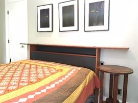 David Hemming Custom Made Shelf Headboard, Bill Scully Art, Stickley Mission Tall Round Oak table