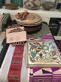 Linens, Place Mats, Antique Hand Painted Tile