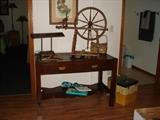 mission oak desk-spinning wheel-records