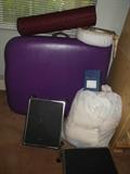 Massage table, linens, stools