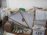 wooden ironing board & linens