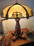 slag glass table lamp one panel cracked
