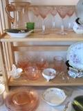pink depression glass stemware