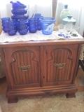 small cabinet & cobalt blue glass