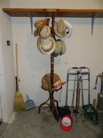 Garage - walker, hat rack with hats, 2 canes