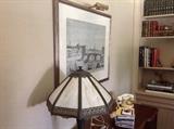 Beautiful bronze lamp w/leaded glass