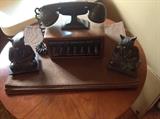 Old intercom phone & bronze bookends