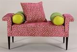 Decorative Low Bench in Cerise Upholstery with Coordinating Accent Pillows.