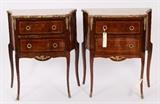 Pair French Inlaid & Marble Top Commodes