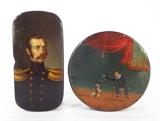 Antique Hand Painted Snuff Boxes, Folk Art, Portrait & Boy with Dog