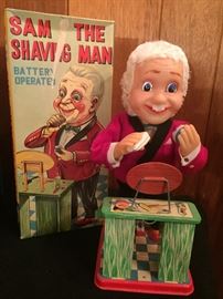 Sam the shaving man. Battery operated vintage toy with original box. 