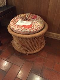 Woven reed and rope stool with cushion