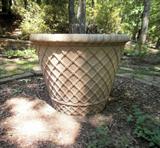 Large cement planter, 24" high x 30" wide. $110 obo