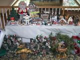 Christmas Decorations, Dept 56 Snow Village, 30th Anniversary Edition Stillwater Collectibles & Antiques, Campbell's Soup Counter, Starbucks Store, White Castle, Franky's Hot Dogs, Shelly's Diner, Hudson Public Library, Kringle's Korner. Also pictured, Depose Fontanini Nativity. Christmas Holiday Wreaths