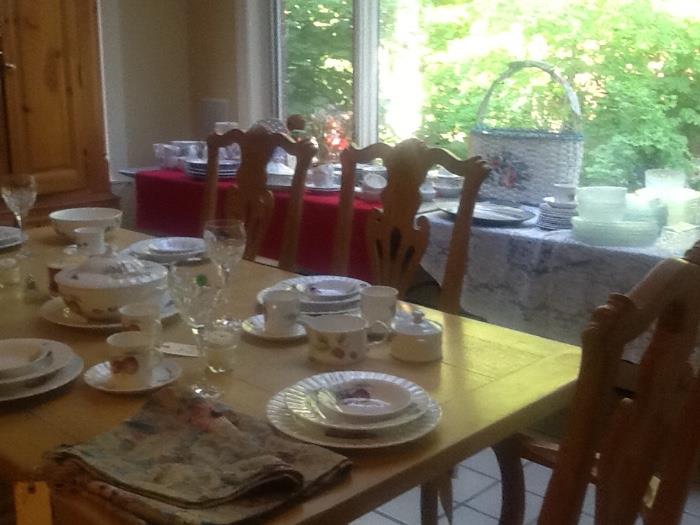 Country kitchen table and 6 chairs farmstyle with or without serving table and hutch