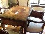 Inlaid card table with four chairs beautiful