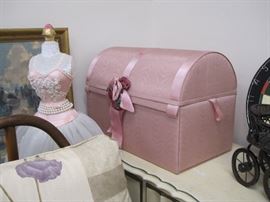 Pink storage chests (2), with tray and more