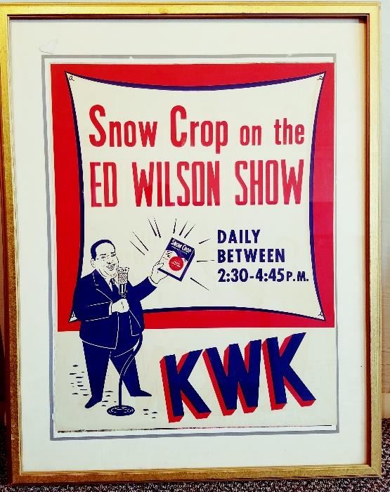 Framed local Advertising Print on paper for "snowcap foods on KWK radio"