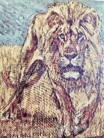 Print on canvas of Lion by A.J.J. Rousseau
