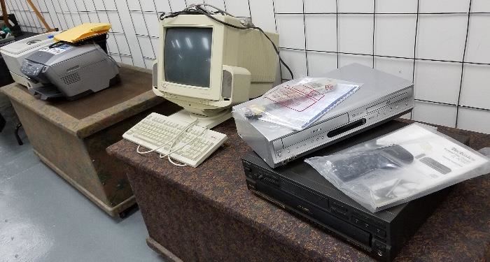 . Computer, assorted printers, Vhs and dvd players