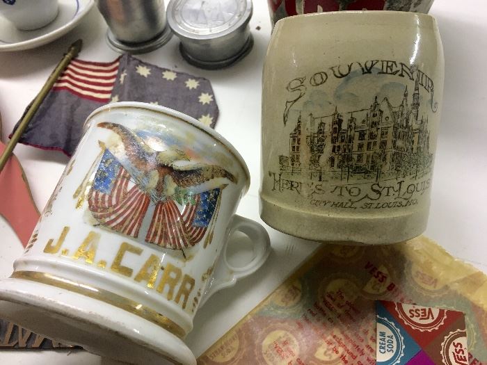 Old mugs- JA Carr and Souvenir Of City Hall St Louis