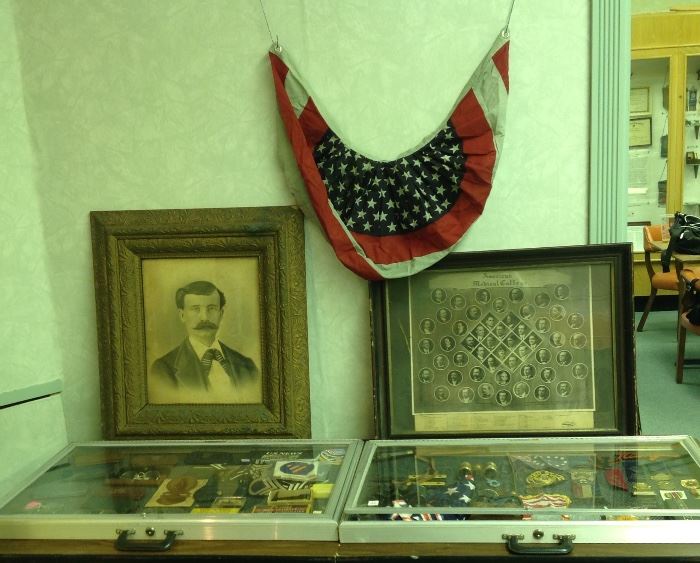 Old flag and cases of old military items