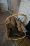 Basket log carrier for fireplace