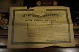1908 White Family Rotary Treadle Sewing Machine Certificate of Warranty