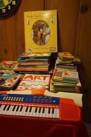children's books and miniature keyboard